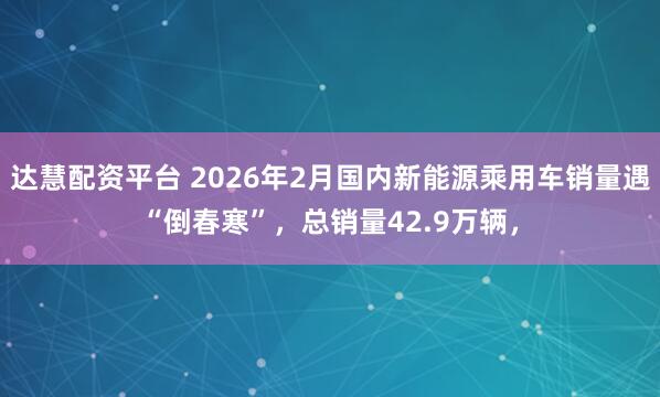 达慧配资平台 2026年2月国内新能源乘用车销量遇“倒春寒”，总销量42.9万辆，
